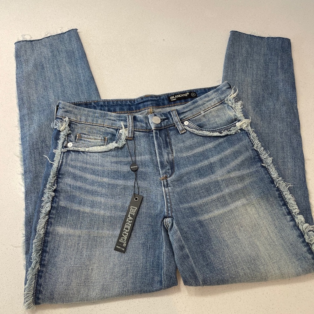 Blank NYC raw hem skinny jeans with fringe sides